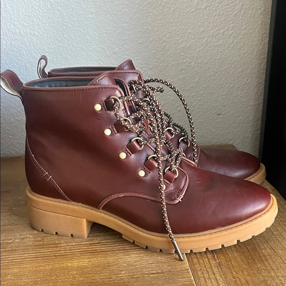 Cole Haan Woodbury Brown Women's Biker Leather Waterproof Heeled Ankle Boots